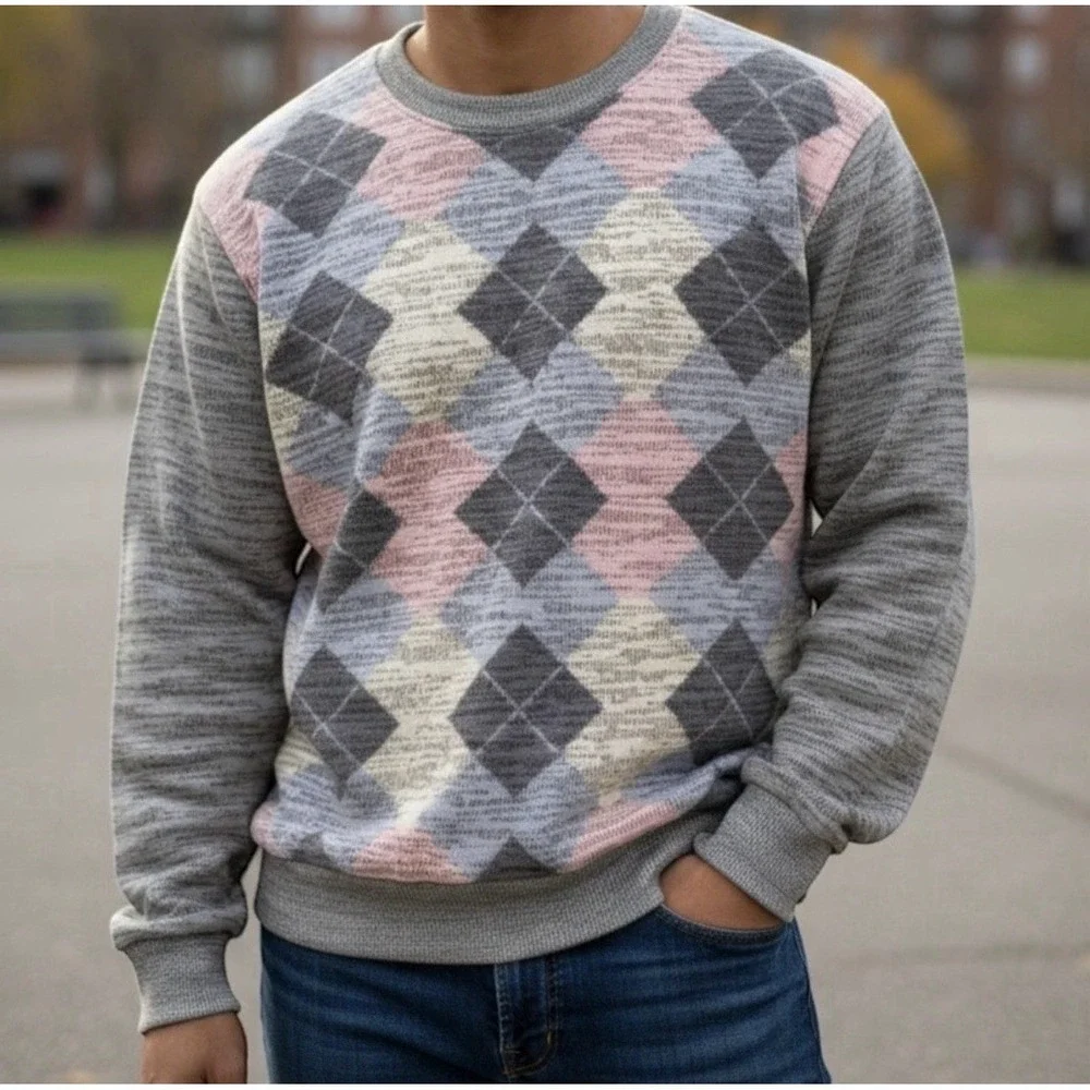 Renegade Club Men's Vintage Argyle Crewneck Sweater XXL Diamond Pattern